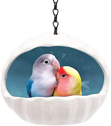 Ceramic Shell Bird Nest, Cute Birds Cages House, Birdcage Accessories, Resting Breeding Place for Small Birds Parrot Conure Lovebird Finches Hamster Rat