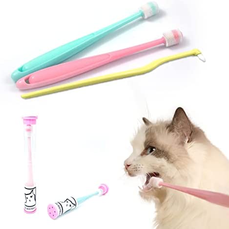 Emmeliestella Small dog & Cat Toothbrush 360 Degree Soft Silicone, Cat Dental Care, Pet Toothbrush, Oral Hygiene, Easy to Handle, Deep Clean, Independent Packaging, light sky blue & light pink (3 PCS)