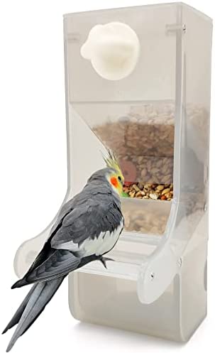 Hamiledyi Parrot Automatic Feeder No Mess Bird Feeder for Cage Parakeet Seed Food Container Plastic Lovebirds Cage Accessories for Small Conures Budgies Canary Finches(Gray)