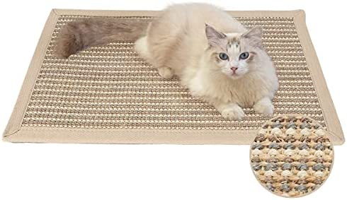 FUKUMARU Cat Scratcher Mat, 23.6 X 15.7 Inch Natural Sisal Cat Scratch Mats, Horizontal Cat Floor Scratching Pad Rug, Protect Carpets and Sofas (Cream – Thicken)