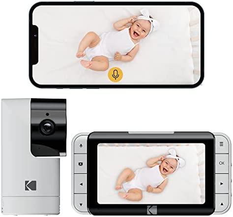 KODAK Cherish C525P Smart, WiFi Video Baby Monitor with 5” Display and Audio – Remote Pan-Tilt Camera with App and Night Vision- Long-Range, HD Video, 2-Way Talk – IP Dog Nanny Cam