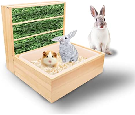 Hay Feeder, Indoor Hay Feeder with Litter Pan, Rabbit Hay Feeder with Plastic Litter Box, Designed for Rabbit Hamster Guinea Pig Small Pet Animals
