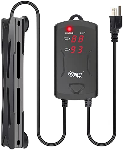 hygger 10-25 Gallon Small Aquarium Heater with LED Display Controller, Quartz Submersible Fish Tank Heater 100 W Saltwater Freshwater