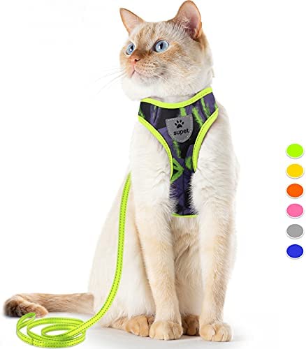 Supet Cat Harness and Leash Escape Proof, Adjustable Breathable Cat Vest Harness with Reflective Trim, Cat Leash and Harness Set for Large Small Cats Kittens Puppies