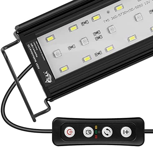 AQQA Aquarium Light with 14 Fish Tank Light Modes Adjustable Brightness Timer 15W LED Aquarium Light for Plants， Aluminum Alloy Shell Extendable Brackets Fit for 12-20 Inch Fish Tank