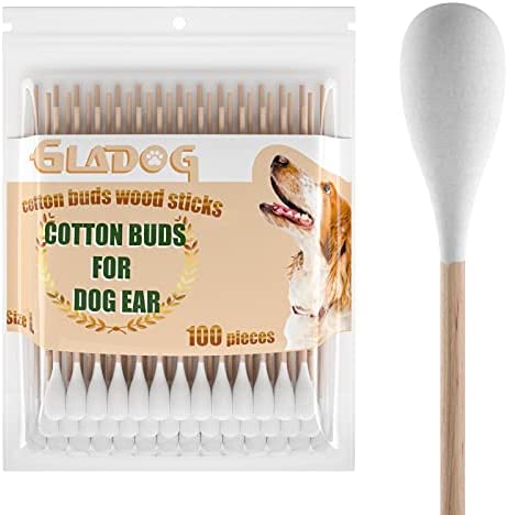 GLADOG 6 Inch Professional Large Cotton Buds for Dogs, Specially Designed Dog Cotton Buds with Wood Handle, Large Means Safe