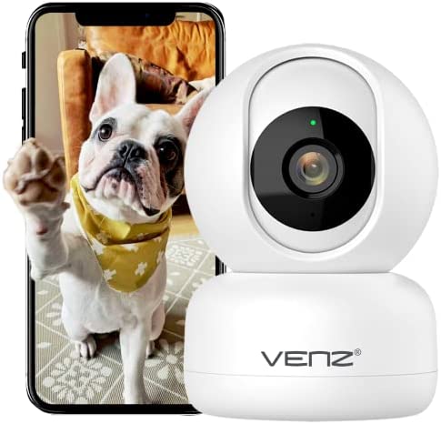 VENZ Home Indoor Security Camera,1080P Dog Cat Cameras with Phone App,360° PTZ Baby & Pet Monitor,2.4GHz WiFi,Motion Detection,Night Vision,Cloud/SD Storage,Compatible with Alexa & Google Assistan