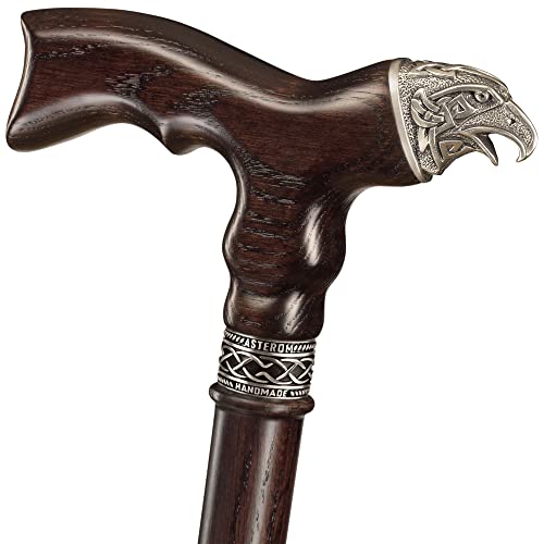 Handmade Custom Celtic Walking Cane for Men – Odin’s Raven – Unique Oak Wood Cane Cool Walking Stick