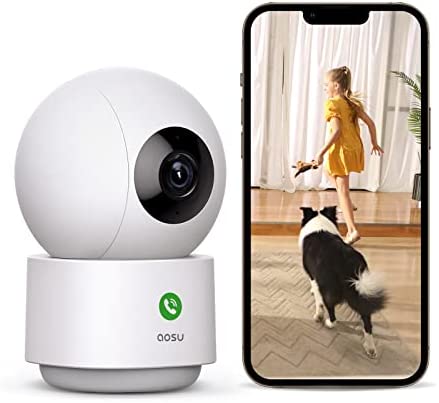 AOSU 2K Security Camera Indoor, Baby Monitor Pet Camera 360-Degree for Home Security, WiFi Camera with 5/2.4 GHz Wi-Fi, One-Touch Calls, Smart Motion Tracking, IR Night Vision, Compatible with Alexa