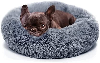 Small Dog Bed Calming Dogs Bed for Small Dogs Anti-Anxiety Puppy Bed Machine Washable Fluffy Luxury Anti-Slip Waterproof Mute Base Warming Cozy Soft Pet Round Bed