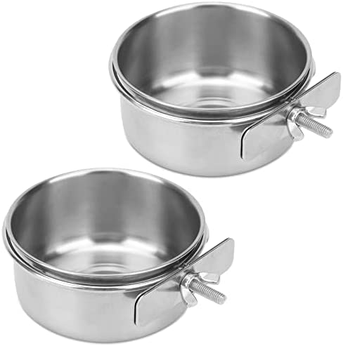 2pcs VVNIAA Stainless Steel Bird Bowls, Durable Bird Water Bowl, Bird Feeding Cups, Chinchilla Food Bowl, Bird Dishes for Cage, Bird Cage Feeders and Waterers, Bird Food Bowl, Bird Bowls with Clamp.