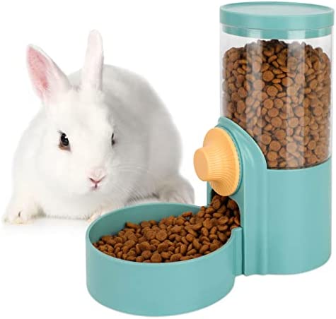Rypet Rabbit Automatic Feeder, 35oz Hanging Automatic Bunny Food Dispenser with Lid for Small Animals,Guinea Pig, Rabbit, Ferret