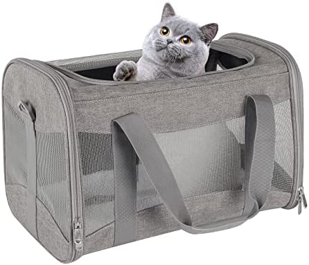 Cat Carrying Case – Pet Carrier Airline Approved, Protable and Breathable Pet Travel Carrier Removable Fleece Pad, Collapsible Cat Carrier Dog Carrier for Medium Cats Small Cats Dogs (M Grey)