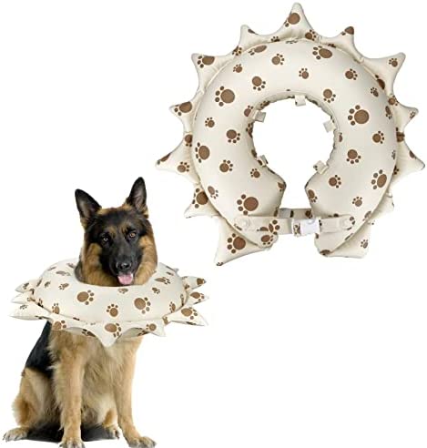 Protective Inflatable Recovery Collar,Soft Blow-up Dog Cone Collar, Pet Sun Cone Collar, for Dogs and Cats to Prevent Pets from Touching Stitches, Wounds and Rashes (Beige, L)