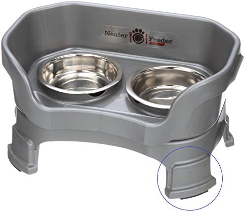 Neater Feeder Deluxe with Leg Extensions for Small Dogs – Mess Proof Pet Feeder with Stainless Steel Food & Water Bowls – Drip Proof, Non-Tip, and Non-Slip – Gunmetal Grey