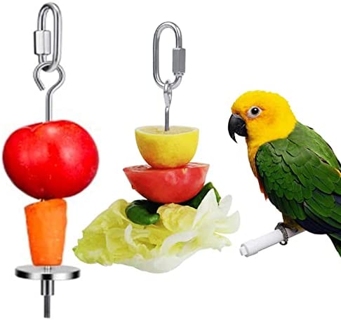2 Pieces Bird Food Holder, VOVCIG Stainless Steel Bird Feeders Parrot Fruit Vegetable Stick Holder Small Animal Foraging Toy Bird Food Treat Skewer Fruit Fork (Small and Large Size)