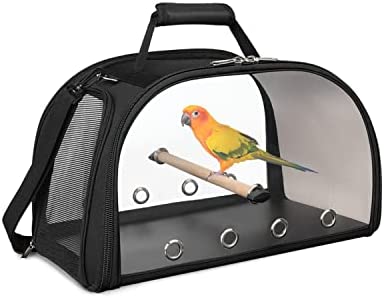 YUDODO Bird Carrier Portable Pet Bird Travel Cage Small Medium Bird Carrier Travel Cage Breathable Bird Bag Sturdy Parrot Cockatiel Parakeet Budgie Carrying Case with Perch Tray Bottom Shoulder Strap