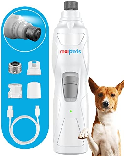 REXIPETS Cat and Dog Nail Grinder – Rechargeable Electric Pet Nail Clipper & Trimmer- Painless Paws Grooming – Quiet 2-Speed Motor. 3 Size Ports for Small, Medium, Large Pets- Up to 4 Hours of Charge