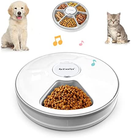 Pets Automatic Timed Pet Feeder,4pawslife 6 Meal Food Dispenser for Dogs, Cats & Small Animals Auto Feeder with Music
