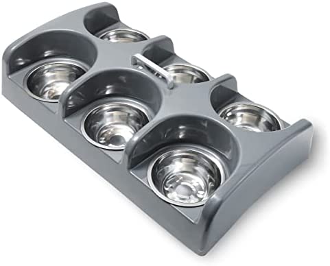 Furbaby Six Bowl Puppy Kitten Feeder Station, Weaning Dish Puppies or Kittens Feeding Small Animals (Gray)