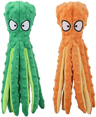 CPYOSN Dog Squeaky Toys Octopus – No Stuffing Crinkle Plush Dog Toys for Puppy Teething, Durable Interactive Dog Chew Toys for Small, Medium and Large Dogs Training and Reduce Boredom, 2 Pack