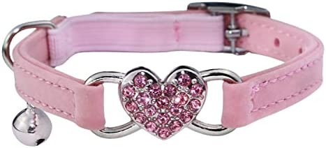 WDPAWS Heart Bling Cat Collar with Safety Belt and Bell Adjustable 8-10 inches for Kitten Cats (Pink)
