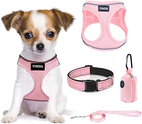 YIMEIS Dog Harness and Leash Set, No Pull Soft Mesh Pet Harness, Reflective Adjustable Puppy Vest for Small Medium Large Dogs, Cats (Pink-Update, X-Small (Pack of 1)