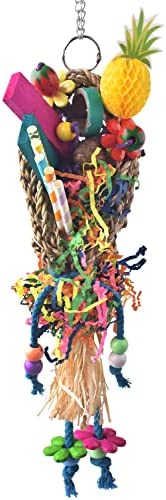 KATUMO Bird Toys, Seagrass Basket Bird Toy with Array of Chewable Parrot Foraging Toys for Small Medium Parrot Birds
