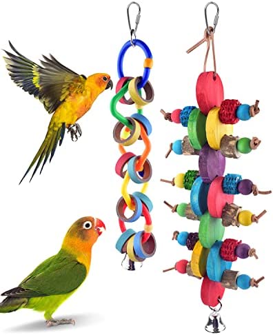 Bissap 2PCS Bird Chew Toys, Multicolored Bagel Cascade Bird Parrot Toy Biting Paper Cardboard Olympic Rings Conures Toys for Amazon Cockatiels Cockatoos Macaws and Similar Sized Pet Birds
