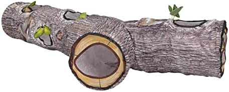 plplaaoo Plush Cat Tunnel, Cat Tunnels for Indoor Cats, Cat Tunnels Toys, Cat Tunnel Collapsible Washable Lifelike Wood Grain Interactive Kitten Tube Toy for Puppy Rabbits