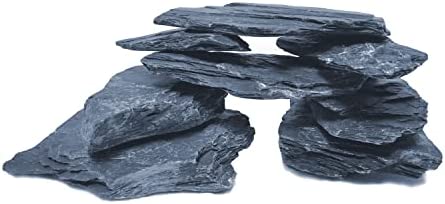 Natural Slate – Large 5 to 7 inch Stones. PH Neutral. Perfect for Aquascaping and Igwami Aquariums, Reptile and Amphibian Enclosures, Stone Carving & Crafts (10 lbs)