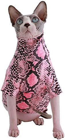 Limited Edition Cool Sphynx Hairless Cat Summer Snake Skin Pattern Cotton T-Shirts Pet Clothes, Round Collar Vest Kitten Shirts Sleeveless, Cats & Small Dogs Apparel (XL (8.8-11 lbs), Hot Pink)