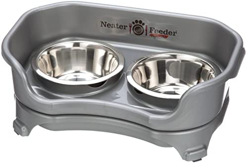 Neater Feeder Express for Small Dogs – Mess Proof Pet Feeder with Stainless Steel Food & Water Bowls – Drip Proof, Non-Tip, and Non-Slip – Gunmetal Grey