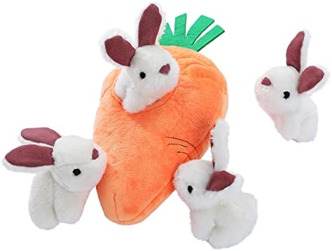 Amazon Basics Hide and Seek Squeaky Dog Plush Toy, Rabbit and Carrot, 5 Pack