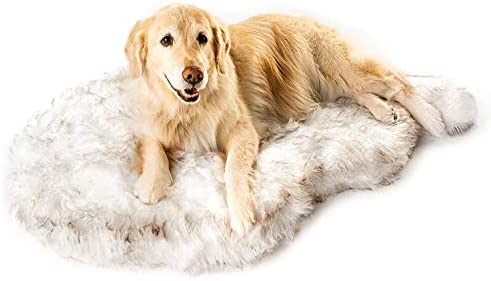 Puprug Orthopedic Dog Bed, Premium Memory Foam Base, Ultra-Soft Faux Fur Cover, Modern and Attractive Design (Large/Extra Large – 50in L X 30in W, White Curve)