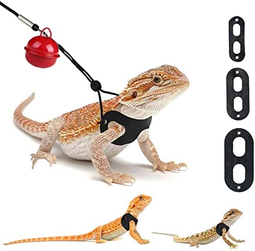 3 Packs Bearded Dragon Harness and Leash Adjustable(S,M,L) – Soft Leather Reptile Lizard Leash for Amphibians and Other Small Pet Animals