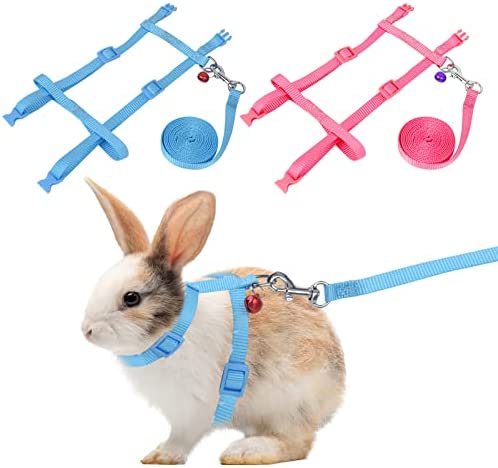 PerSuper 2 Pack Rabbit Harness Leash – Adjustable Soft Nylon Cat and Bunny Small Pet Harness Set for Walking Running Jogging Outdoor Use with Safe Bell for Puppy Dog, Cat, Kitten, Ferret, Small Animal