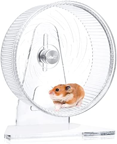 OIIBO Super Silent Hamster Running Wheel, Large Hamster Wheel Super Wide Round Runway, Quiet Spinner Small Animals Exercise Wheels Adjustable Stand for Hamsters Gerbils Rat Mice Hedgehog(8.5in)
