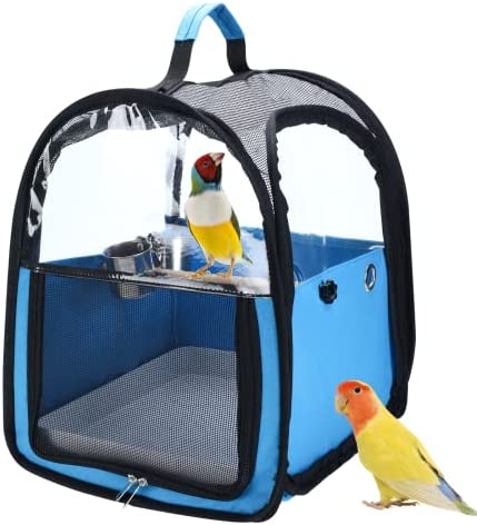 PetierWeit Bird Carrier Bird Travel Cage Parrots Travel Bag Lightweight Bird Travel Carrie Transparent Breathable Handy Crossbody Pet Travel Bag with Bottom Tray Shoulder Strap Stick Stand and Mug