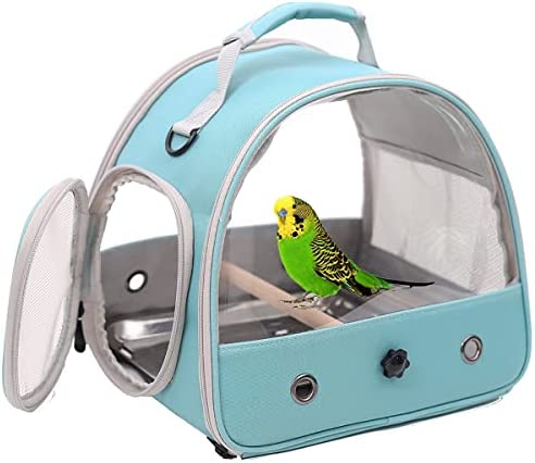 Bird Carrier, Portable Small Bird Parrot Parakeet Carrier with Standing Perch and Stainless Steel Tray, Side Access Window Collapsible Green