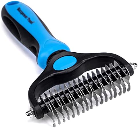 Maxpower Planet Pet Grooming Brush – Double Sided Shedding and Dematting Undercoat Rake Comb for Dogs and Cats,Extra Wide, Blue, Dog Grooming Brush, Dog Shedding Brush