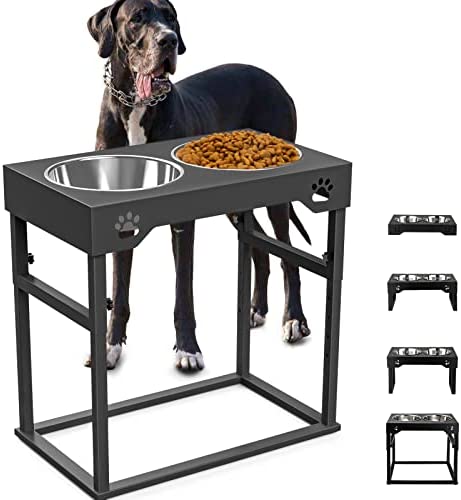 FORDOG Elevated Dog Bowls, Stainless Steel Raised Dog Bowls Adjustable to 8 Heights, 2.75″, 7.5″, 10.5”, 14”-20”, for Medium & Large Sized Dogs, with 2 Stainless Steel Dog Bowls for Food & Water