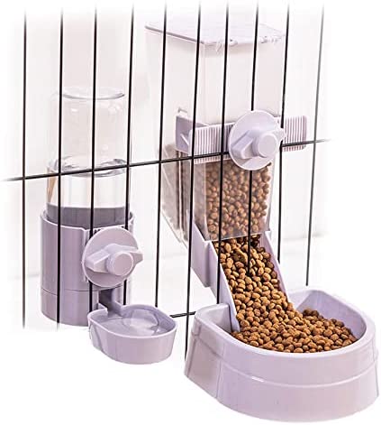 Rabbit Food and Water Bowls Set, Automatic Bunny Feeder Food Dish Small Animal Bin Feeder with Lid for Bunny Cat Ferret Chinchilla Guinea Pig