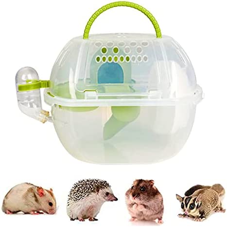 Hamster Carrier, Portable Pet Carrier Cage, Travel & Outdoor Small Animal Carry case, Multi-Functional Small Pet Cage with Water Bottle, Exercise Wheel and Toys for Hedgehog Sugar Glider Mice (Green)
