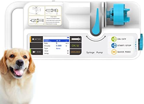 CMS CONTEC Veterinary Intelligent Syringe Pump with KVO Function and Alarm Function, 2.8″ LCD Display High Precision Portable Syringe Pump for Animals