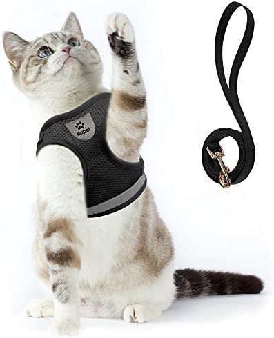 Supet Cat Harness and Leash Set for Walking Cat and Small Dog Harness Soft Mesh Harness Adjustable Cat Vest Harness with Reflective Strap Comfort Fit for Pet Kitten Puppy Rabbit