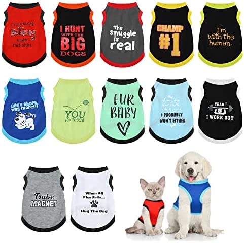 12 Pieces Dog Shirts Pet Printed Clothes with Funny Letters Summer Pet T Shirts Cool Puppy Shirts Breathable Dog Outfit Soft Dog Sweatshirt for Pet Dogs Cats Accessories, 12 Styles (X-Small)