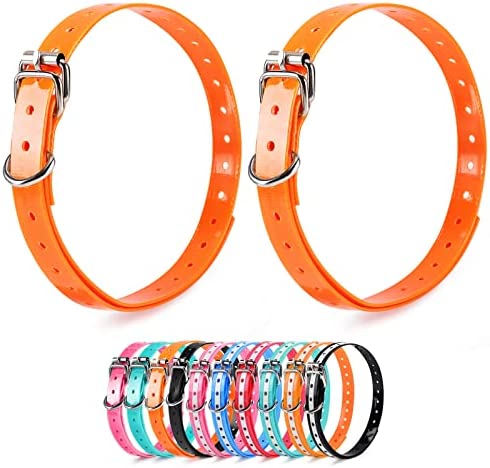 LuckinPET Waterproof Dog Collar Replacement Strap for Shock Collar and Fence Easy Clean Odorless Dog Collar Metal Buckle 3/4 Inch Adjustable Size Durable Anti-Odor TPU Dog Collar Orange Pack of 2