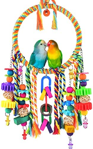 KATUMO Bird Toys, Bird Swing Toy Bird Perch with Colorful Chewing Toys, Suitable for Lovebirds, Finches, Parakeets, Budgerigars, Conure ect Small Birds