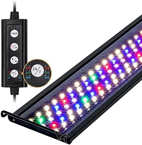 hygger 14W 24/7 Lighting Aquarium LED Light, Sunrise-Daylight-Moonlight Mode and DIY Mode, Adjustable Timer Adjustable Brightness Fish Tank Light with Extendable Bracket 7 Colors for Planted Tank